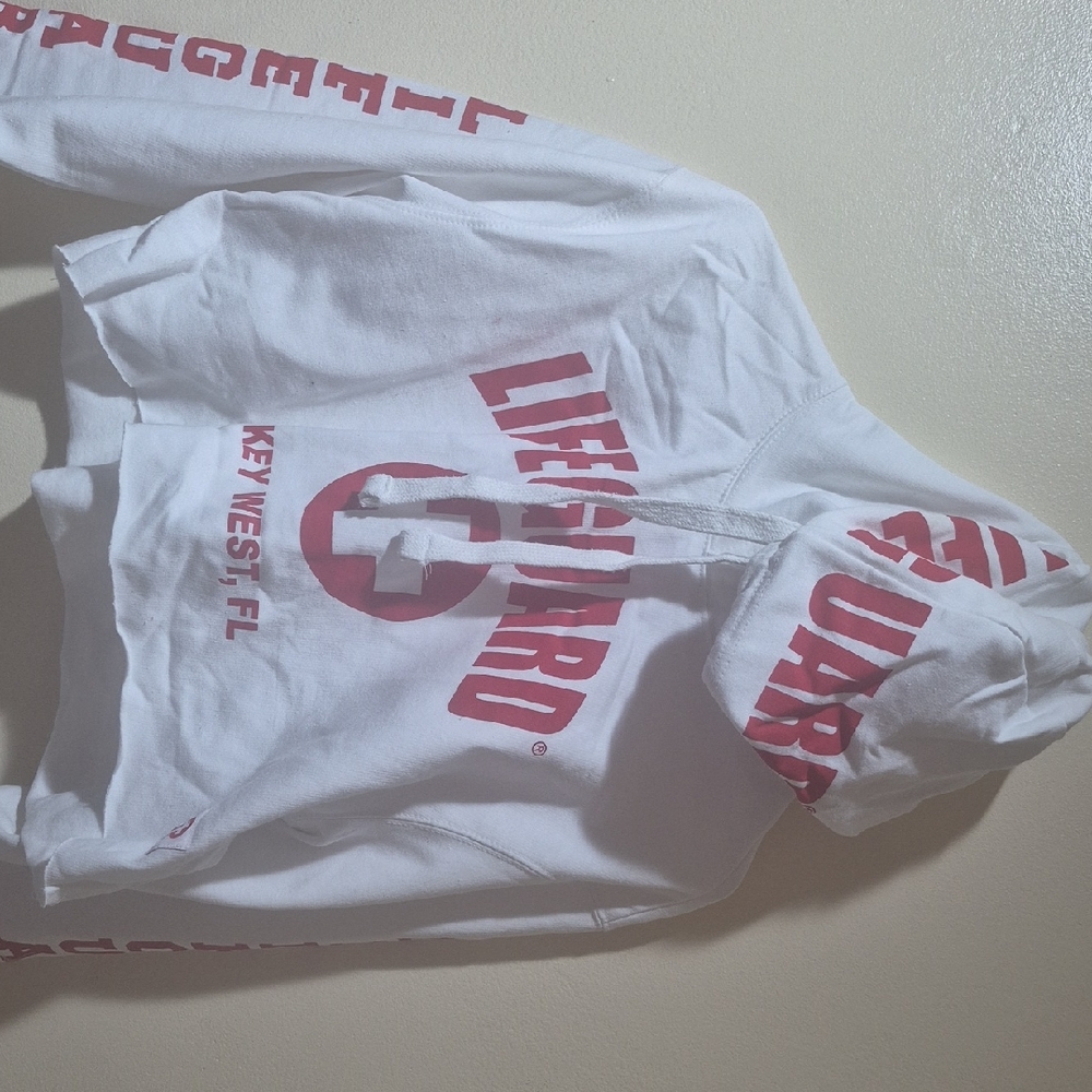 White Lifeguard Hoodie with Red Print